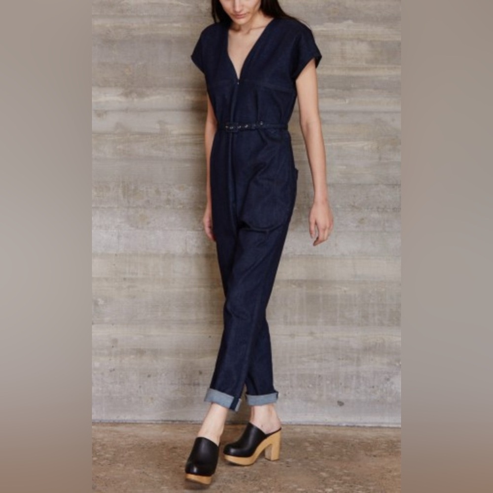 Rachel Comey Navy Blue Denim Jumpsuit with Belt - Picture 5 of 14